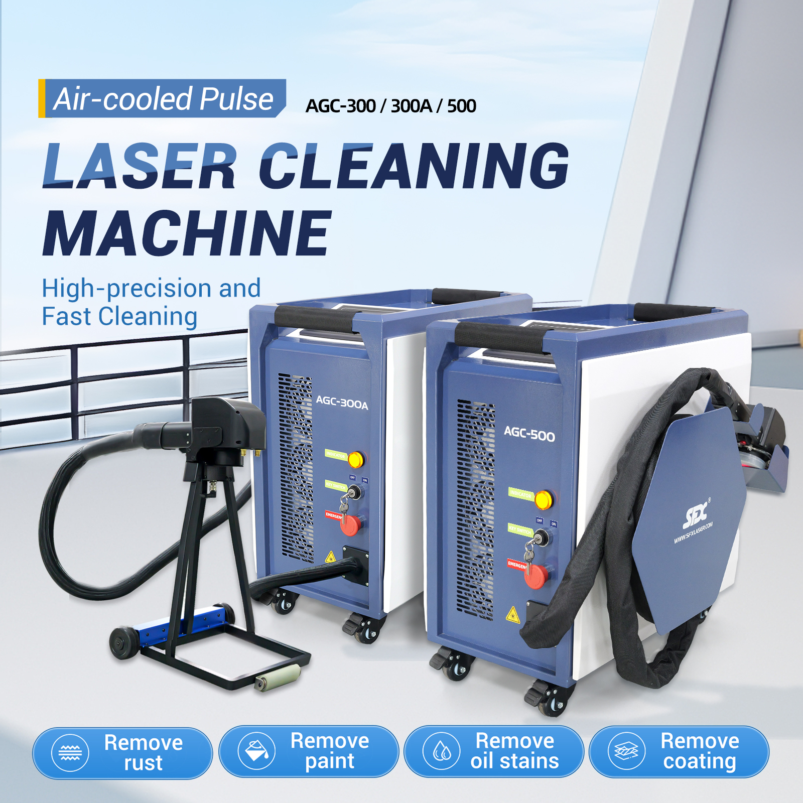 SFX 300W 500W Air Cooled Pulse Laser Cleaning Machine High Precision Laser Rust Paint Coating Remover Laser Wood Cleaning Machine